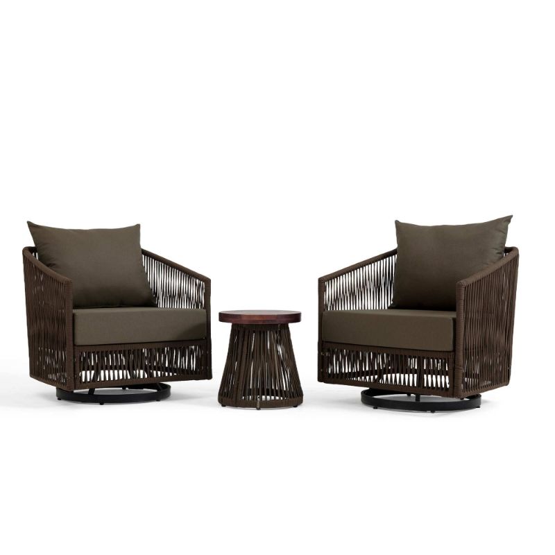 Photo 1 of 3 Piece Patio Woven Rope Swivel Chair Seating Group with Cushions