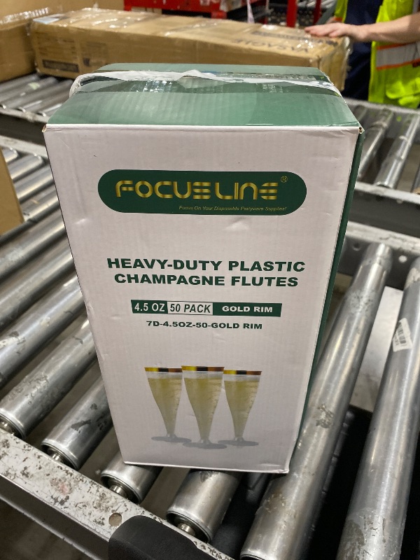 Photo 1 of FOCUSLINE 50 Pack Plastic Champagne Flutes, 4.5 Oz Gold Rim Disposable Champagne Glasses for Wine, Cocktails, Mimosas, Disposable Clear Toasting Glasses, Perfect for Parties and Any Celebrations