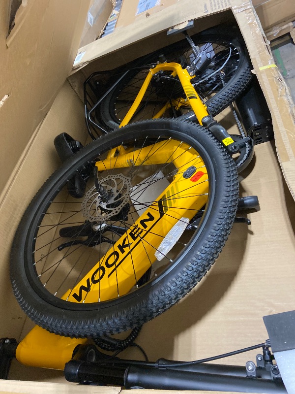 View 3 of HEAVILY DAMAGED ******** YELLOW Wooken Electric Bike, 20''X4.0 Fat Tire Electric Bike for Adults | 500W Foldable Electric Bike with 48V 10Ah Battery,Professional 7 Speed,Shock Absorber, Ebike for Mountain Beach Snow
