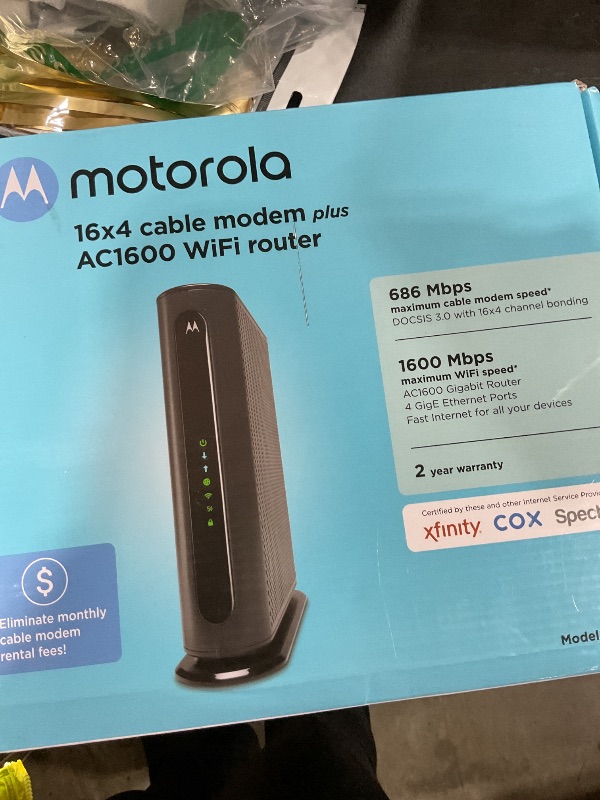 Photo 1 of Motorola MG7540 Cable Modem WiFi Router Combo | Approved by Comcast Xfinity, Cox, Spectrum | Plans Up to 300 Mbps | AC1600 WiFi Speed | DOCSIS 3.0