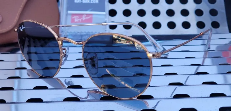 Photo 1 of New Ray Ban ROUND METAL RB3447 920/2R5 Sunglasses Rose Gold w/50mm Dark Blue Lns