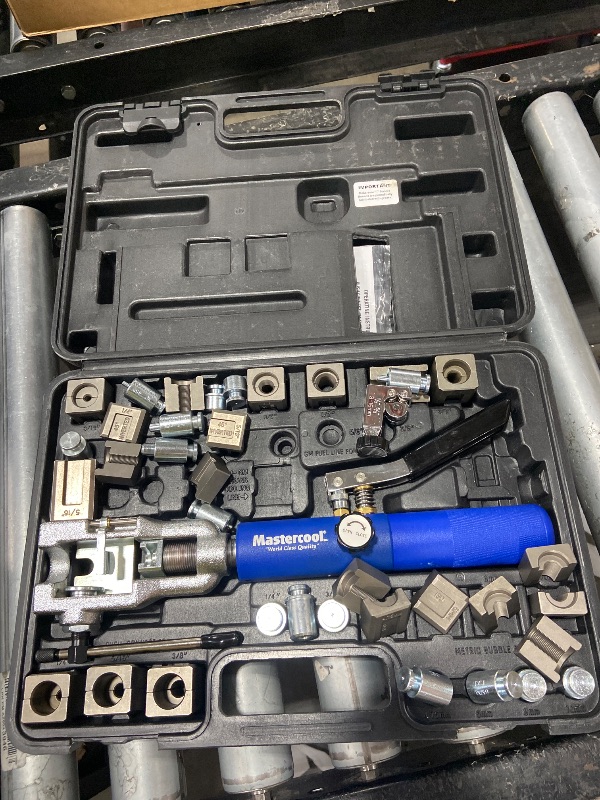 Photo 1 of Mastercool 72475-PRC Universal Hydraulic Flaring Tool Set – Patented Design – 45° Double & Single Flares, Push Connect, GM Fuel Line, Brake Line – Includes Hydraulic Ram & Mini Tube Cutter
