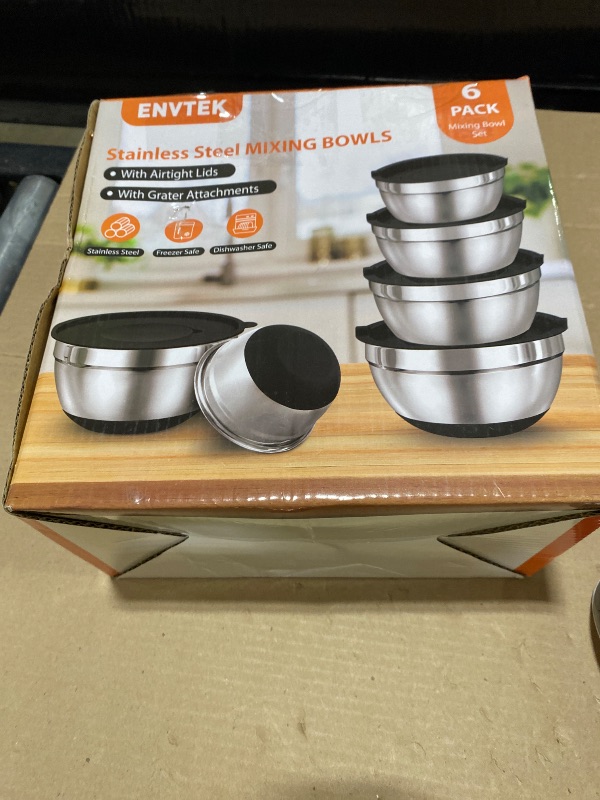 Photo 1 of 20-Piece Mixing Bowls Set with Airtight Lids – 6 Stainless Steel Kitchen Bowls (4.5QT, 4QT, 3.5QT, 2.1QT, 1.5QT, 1.1QT), 3 Grater Attachments, Non-Slip Silicone Bottoms, Perfect for Baking & Serving