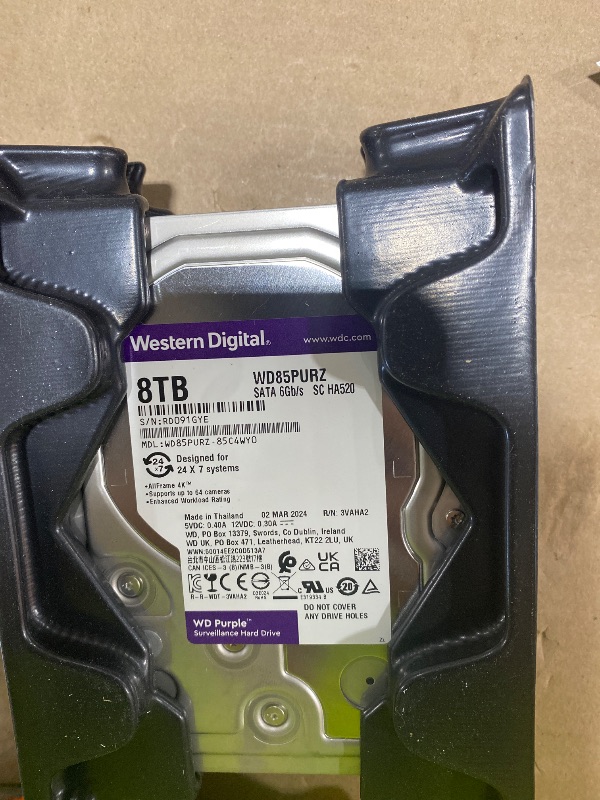 Photo 1 of Western Digital 8TB WD Purple Pro Surveillance Internal Hard Drive HDD - SATA 6 Gb/s, 256 MB Cache, 3.5" - WD8002PURP
