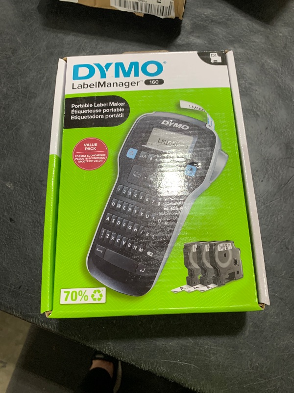 Photo 1 of DYMO LabelManager 160 Label Maker Bundle with 3 D1 Label Cassettes, Portable Handheld, QWERTY Keyboard, One-Touch Smart Keys, Large Display, Home & Office Organization