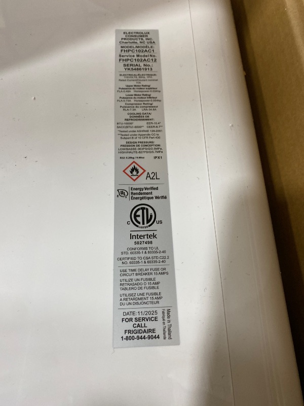 Photo 1 of DOES NOT COOL ******* Frigidaire 3-in-1 Portable Room Air Conditioner 10,000 BTU (ASHRAE) / 6,500 BTU (DOE), Cools Up to 450 Sq. Ft., Quiet Operation, Dehumidifying Dry Mode, White