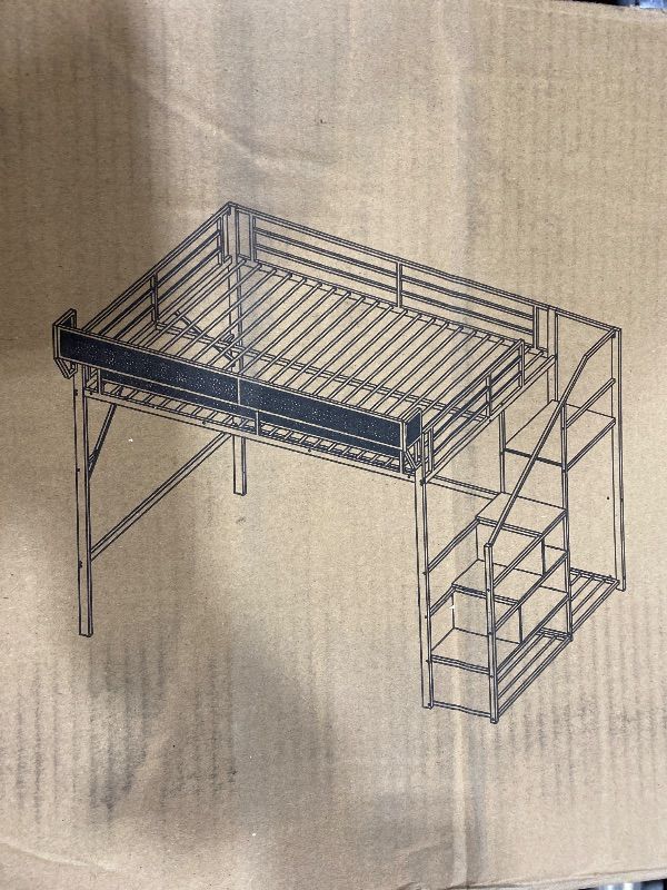 Photo 1 of Queen Size Loft Bed with Desk and Storage Shelves, High Loft Bed Frame with Hanging Rod, Guardrail and Ladder, Heavy Duty Loft Beds for Adults Teens (Black)