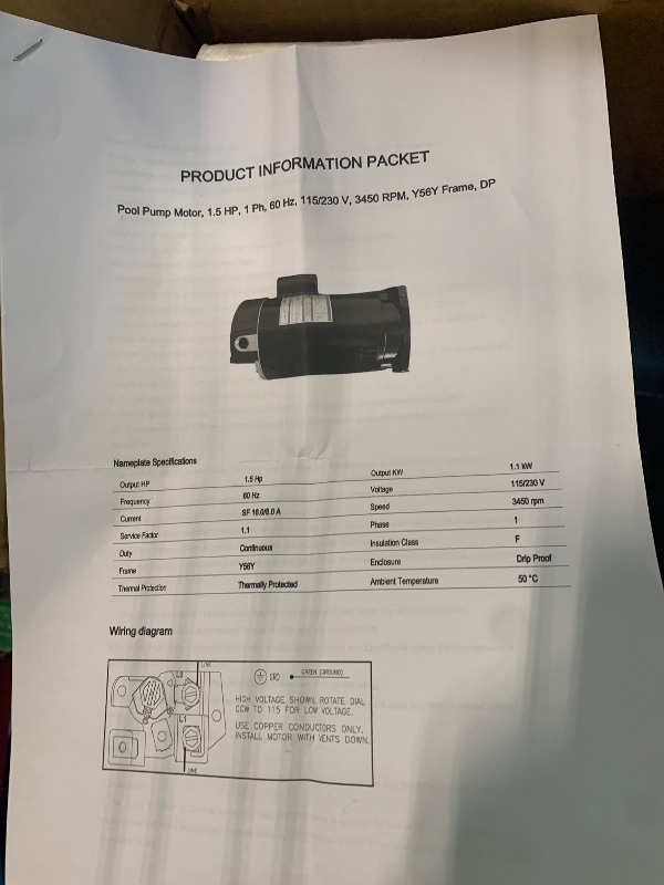 Photo 1 of ***SIMILAR***
1.5 HP Swimming Pool Pump Compatible with Hayward Powerflo LX W3SP1580X15, 1-1/2 HP Single Speed Pool Pump for Above Ground and On Ground Pools, with Cord | 115V, 11.2 AMPS, 1 PH, 3450 RPM, 48Y Frame