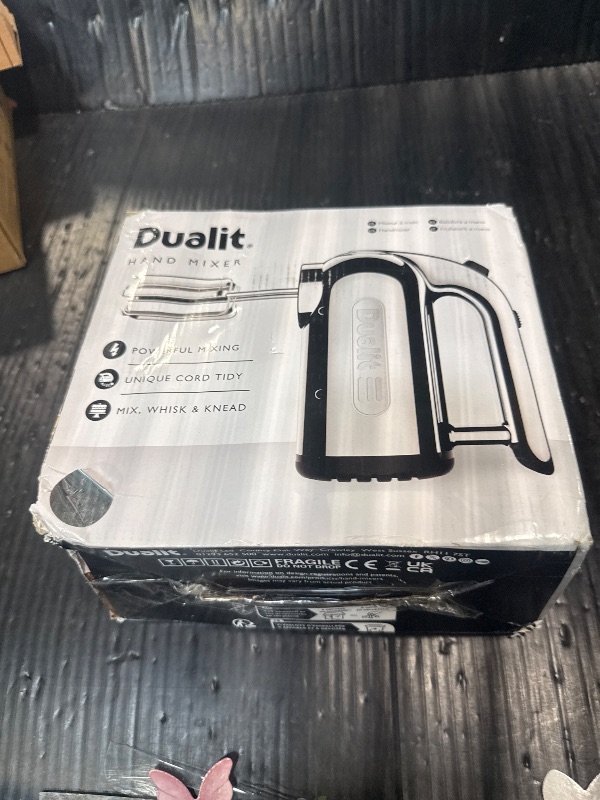 Photo 1 of Dualit Hand Mixer - 300W- Strong Grip Handle - Attachments Included - Integral Plug Storage - 4 Speed Settings - Repairable gears - Flat Beaters, Dough Hooks, Balloon Whisk