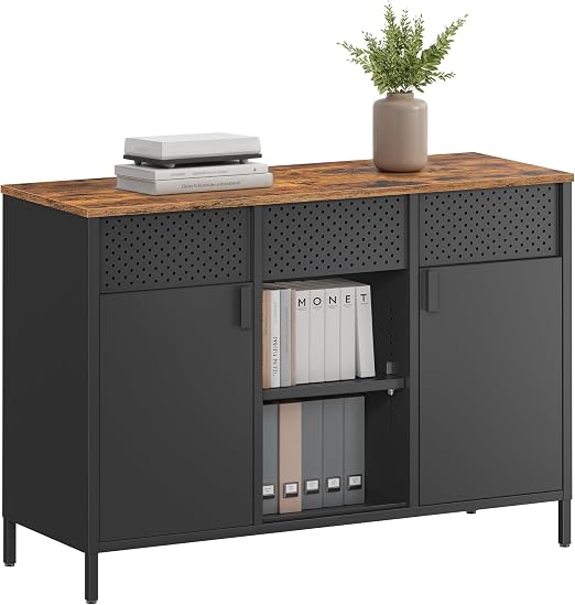 Photo 1 of ** MIGHT NOT BE EXACT MEASUREMENTS** SONGMICS Storage Cabinet, Metal Cabinet, Sideboard with 2 Doors, 15.7 x 43.3 x 29.9 Inches, Magnetic Closure, Adjustable Shelves, Steel Frame, Rustic Brown and Matte Black ULSC204B01