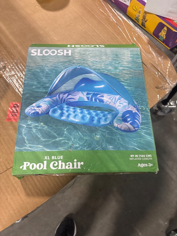 Photo 1 of [Missing Shade] Sloosh Pool Floats with Canopy Adult,XL Inflatable Pool Lounge Chairs with Cup Holders,Floating Chair for Adults,Inflatable Floaties with Headrest for Party Beach Summer Water Fun,Blue