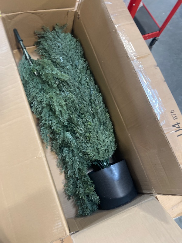 Photo 1 of *** USED*** Blafrozzing 5FT Artificial Topiary Cedar Trees, Artificial Outdoor Plants UV Resistant, Realistic Fake Outdoor Plants Front Porch Decor, Artificial Bushes Cypress, Set of 2