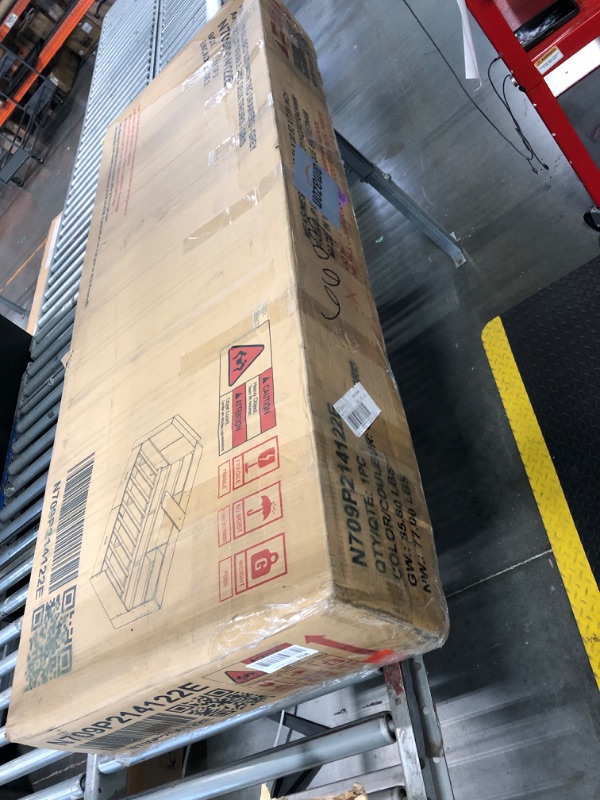 Photo 1 of **incomplete set, missing one box** Wood Platform Bed with Storage Headboard, Storage Bed with Shelves and 2 Drawers for Bedroom,No Boxspring Required (White, Full)