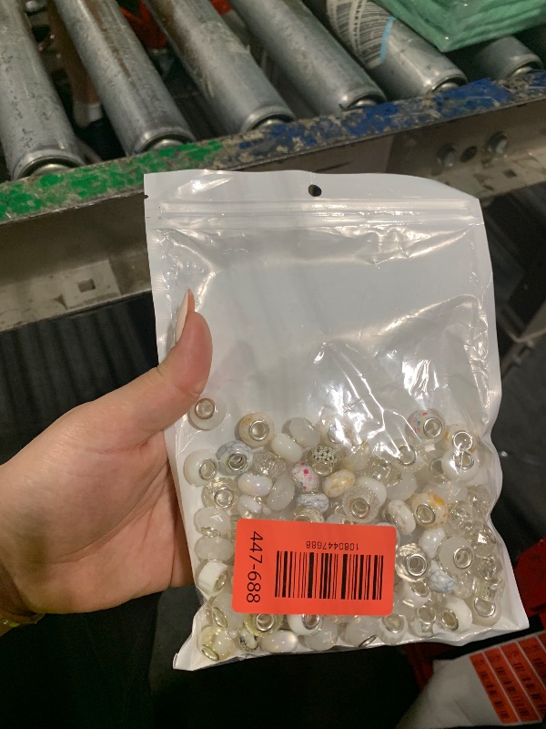 View 2 of 100 Pieces Large Hole Beads Spacer Bead White Assorted European Craft Big Beads Large Hole Lampwork Murano Fairy Wand Garden Bead for DIY Pens Charms Bracelet Necklace Keychain Jewelry Making Supplies