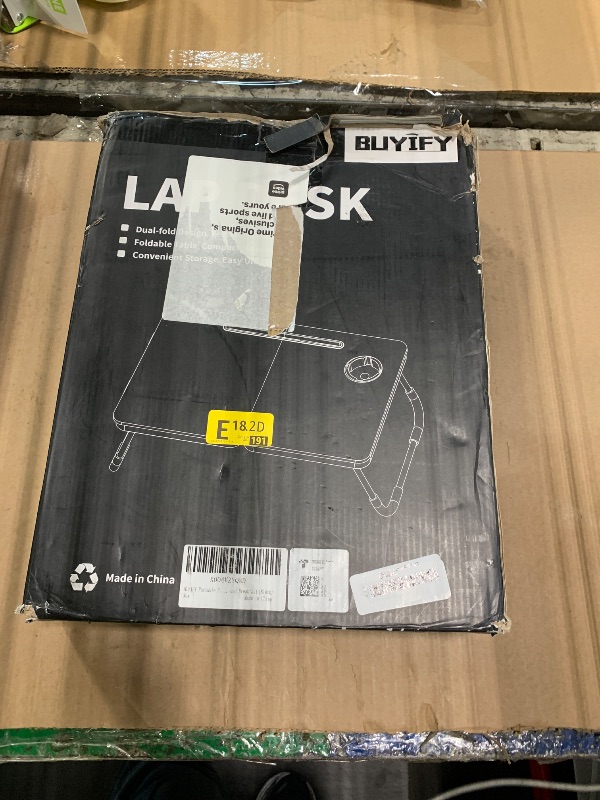 Photo 1 of ***DAMAGED AND MISSING PARTS*** BUYIFY 23.4" Foldable Lap Desk Bed Table with Cup Holder Tray Charcoal