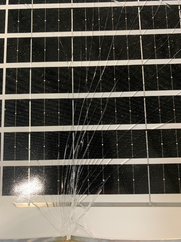 Photo 1 of ****PANEL IS DAMAGED*** Grinsvalley 11 Inch Solar Rechargeable Floor Standing Fan with Solar Panel, 8800mah Battery Powered, Two Charging Methods, 3 Speeds, Oscillating Pedestal Fan for Home Warehouse