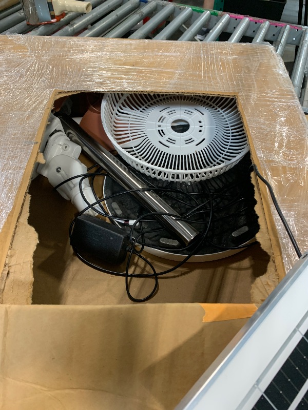 Photo 1 of ****PANEL IS DAMAGED*** Grinsvalley 11 Inch Solar Rechargeable Floor Standing Fan with Solar Panel, 8800mah Battery Powered, Two Charging Methods, 3 Speeds, Oscillating Pedestal Fan for Home Warehouse