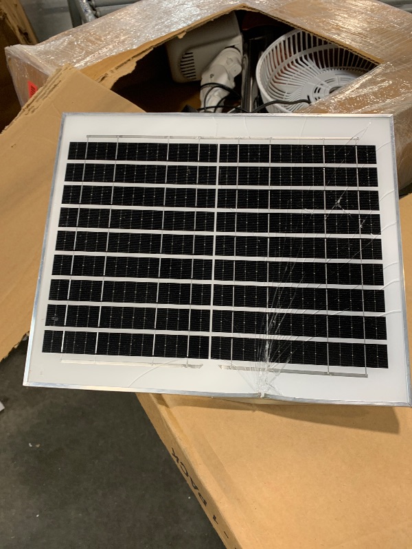 Photo 1 of ****PANEL IS DAMAGED*** Grinsvalley 11 Inch Solar Rechargeable Floor Standing Fan with Solar Panel, 8800mah Battery Powered, Two Charging Methods, 3 Speeds, Oscillating Pedestal Fan for Home Warehouse