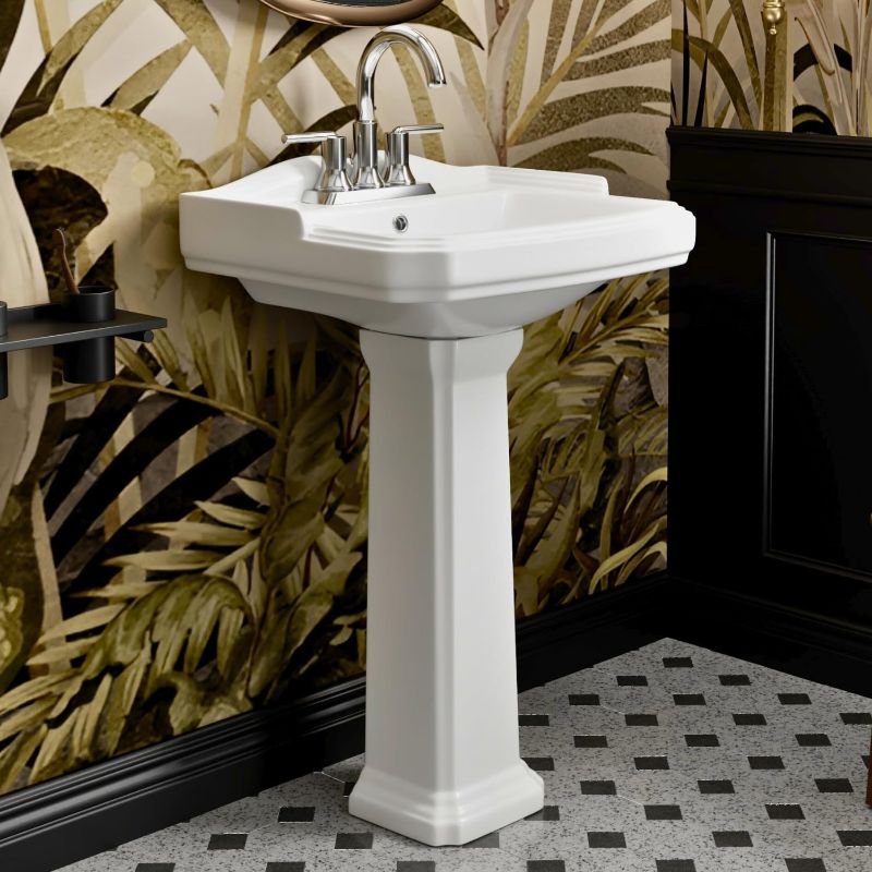 View 1 of ***STOCK PHOTO FOR REFERENCE ONLY*** HOMLYLINK Pedestal Sink White Vitreous China Rectangular Pedestal Bathroom Sink with Overflow Pedestal Sinks for Bathrooms Combo EM-WR231935TB0FKCX3298