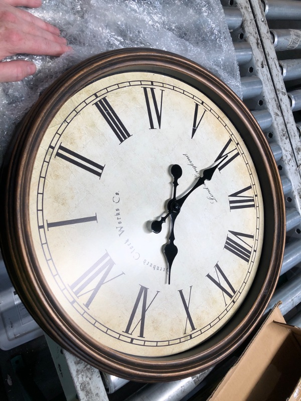 Photo 1 of ***MISSING PARTS*** Bernhard Products Large Decorative Wall Clock 20 Inch Silent Non Ticking Battery Operated Quartz Vintage Stylish with Rustic Dark Brown Rim for Home Living/Dining Room Kitchen & Over Fireplace