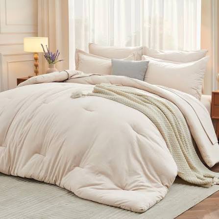 Photo 1 of ***STOCK PHOTO FOR REFERENCE ONLY***7 Pieces Queen Comforter Set, Soft Bed in a Bag Queen Size, All Season Bedding Set with Comforter, Flat Sheet, Fitted Sheet, Pillowcases & Shams, Beige
