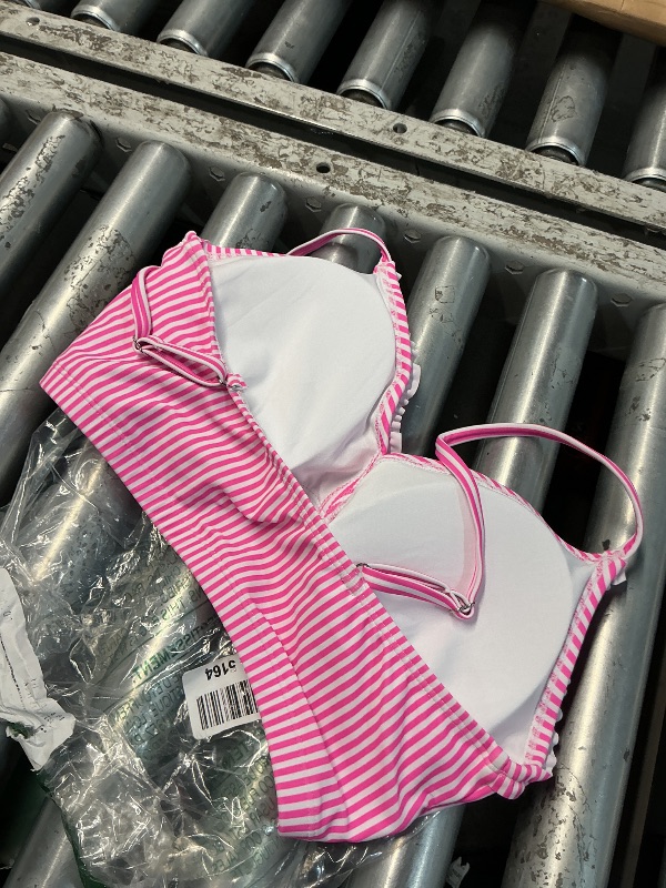 Photo 1 of ***STOCK PHOTO FOR REFERENCE ONLY***SEE PICTURES**Women's Triangle Bikini Top Only Tie Back String Floral Print Padded Swimwear Bathing Suits Tops Pink and White ,MEDIUM