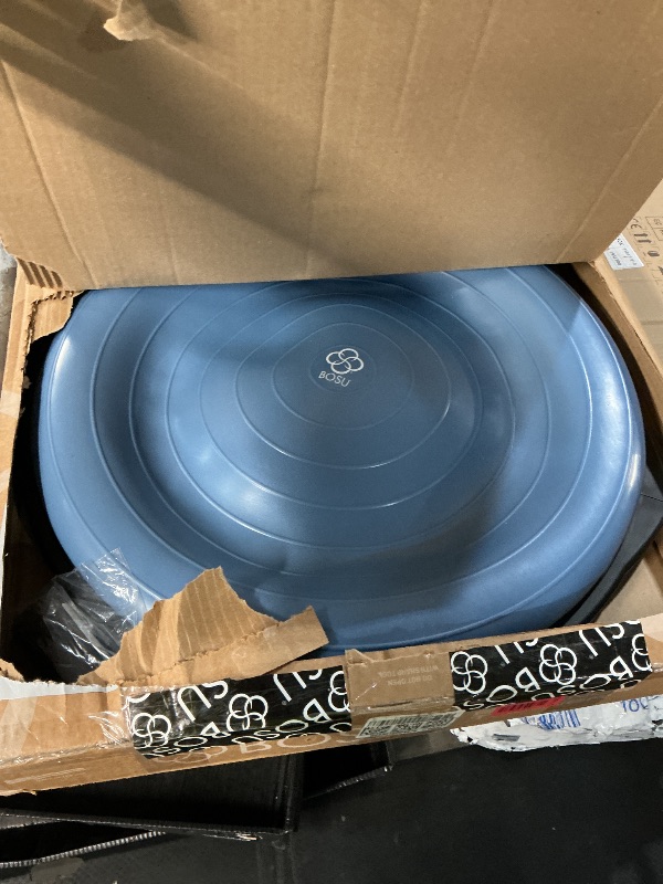 Photo 1 of ***doesnt hold air***
Bosu Balance Ball Exercise Trainer, Home Gym Equipment w/ Guided Workouts & Pump, 26", Blue - Inflatable Fitness Platform for Strength Training, Standing, Balancing, and Core Workout