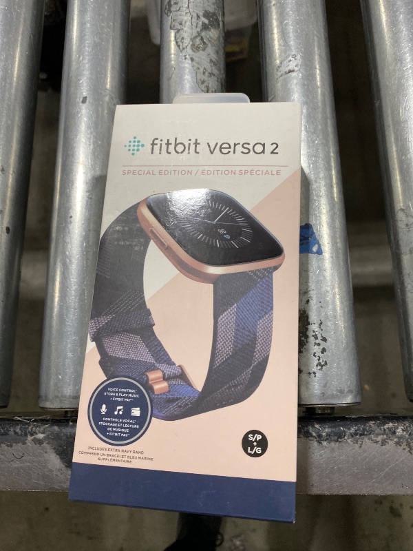 Photo 1 of Fitbit Versa 2 Special Edition Health and Fitness Smart Watch with Heart Rate, Music, Alexa Built-In, Sleep and Swim Tracking, Navy and Pink Woven/Copper Rose, One Size (S and L Bands Included), 2.3