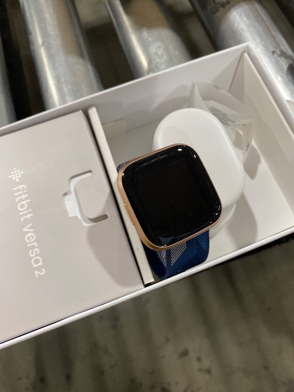 Photo 1 of Fitbit Versa 2 Special Edition Health and Fitness Smart Watch with Heart Rate, Music, Alexa Built-In, Sleep and Swim Tracking, Navy and Pink Woven/Copper Rose, One Size (S and L Bands Included), 2.3