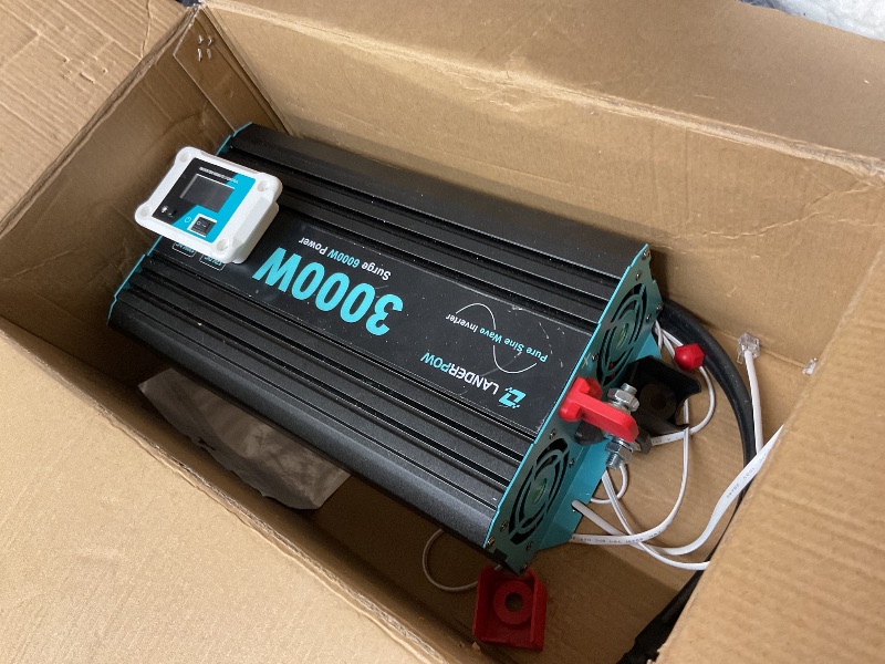 Photo 1 of LANDERPOW 3000 Watt Pure Sine Wave Inverter 12V DC to 120V AC for RV, Truck, Solar, Home, Off-Grid, Power Inverter with 3 AC Outlet, 30W USB-C, 5V 3.1A USB, Hardwire Port, Remote Control, Surge 6000W