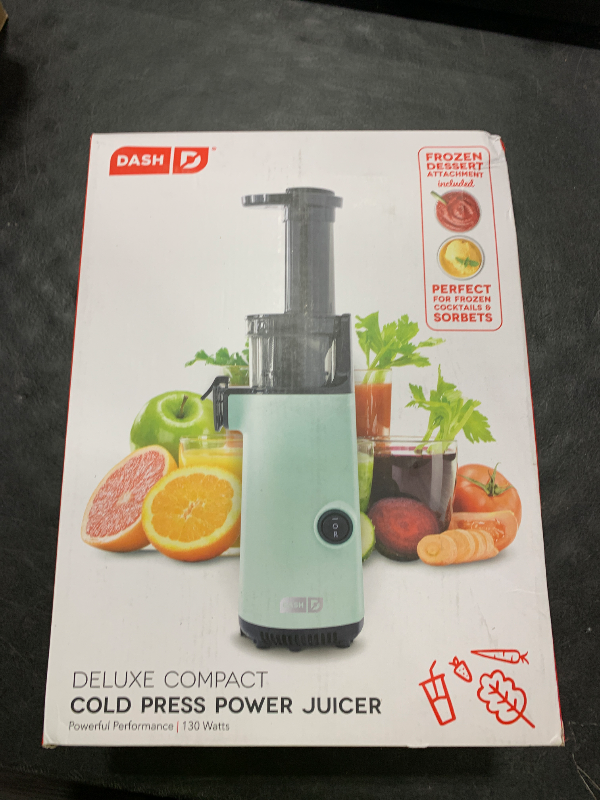 Photo 1 of Dash Deluxe Compact Cold Press Juicer - Slow Masticating Juicer Machine for Fruits and Vegetables with Frozen Attachment - Easy to Clean Juice Press for Home Countertops - Aqua