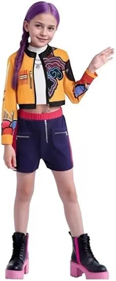 Photo 1 of HanaOuni Girls Halloween Costume, Black and Yellow Polyester Top and Pants Set for Cosplay Events and Parties (Orange, 5-6Years)