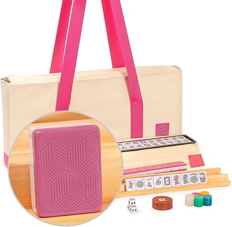Photo 1 of Yellow Mountain Imports American Mahjong Set, “Rosehill” – 166 Rose-Pink Ridged-Backed Tiles, Racks with Pushers, Pink and Cream Soft Case, Scoring Coins, Dice & Wind Indicator