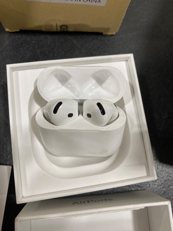 Photo 1 of Apple AirPods 4 Wireless Earbuds, Bluetooth Headphones, Personalized Spatial Audio, Sweat and Water Resistant, USB-C Charging Case, H2 Chip, Up to 30 Hours of Battery Life, Effortless Setup for iPhone