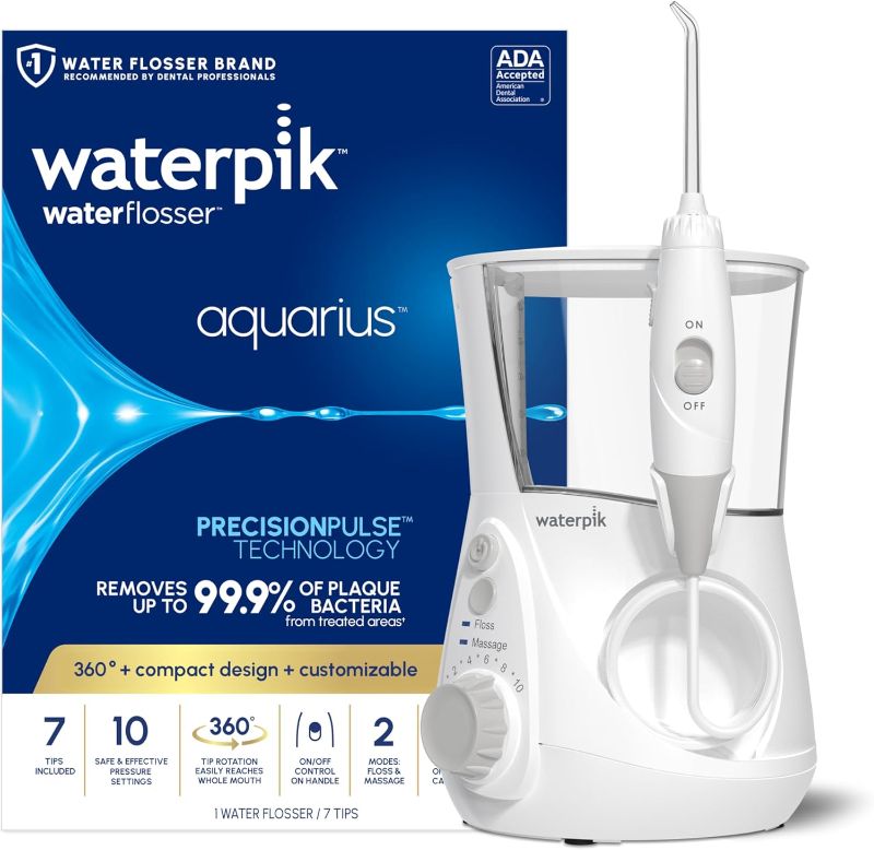 Photo 1 of Waterpik Aquarius Water Flosser For Teeth Cleaning, Gums, Braces, Dental Care, Electric Power With 10 Settings, 7 Tips For Multiple Users And Needs, ADA Accepted, White WP-660, Packaging May Vary