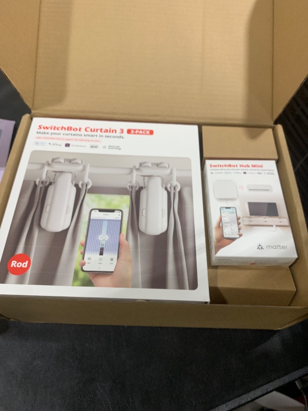 Photo 1 of SwitchBot Smart Automatic Curtain Opener 2 Pack with Hub Mini - WiFi Remote Control with App/Timer, Performance Upgrade, Compatible with Alexa, Google Home, HomeKit