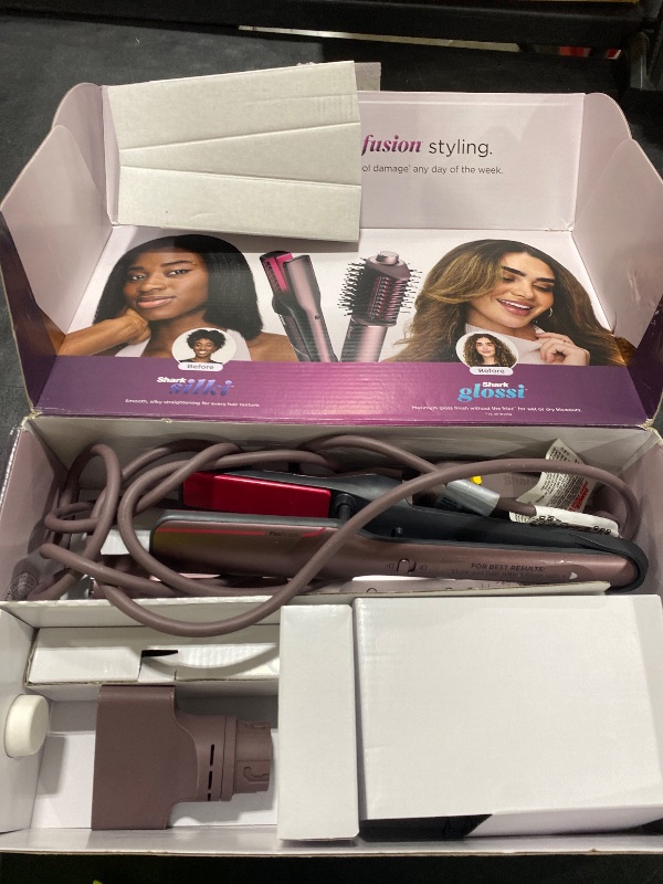 Photo 1 of Shark FlexFusion Hair Straightener & Powerful Hair Dryer with Fusion Hair Brush, Ceramic Air Styler with Auto-Wrap Curlers & Concentrator, Ceramic Plates, Cosmic Blush HD641S