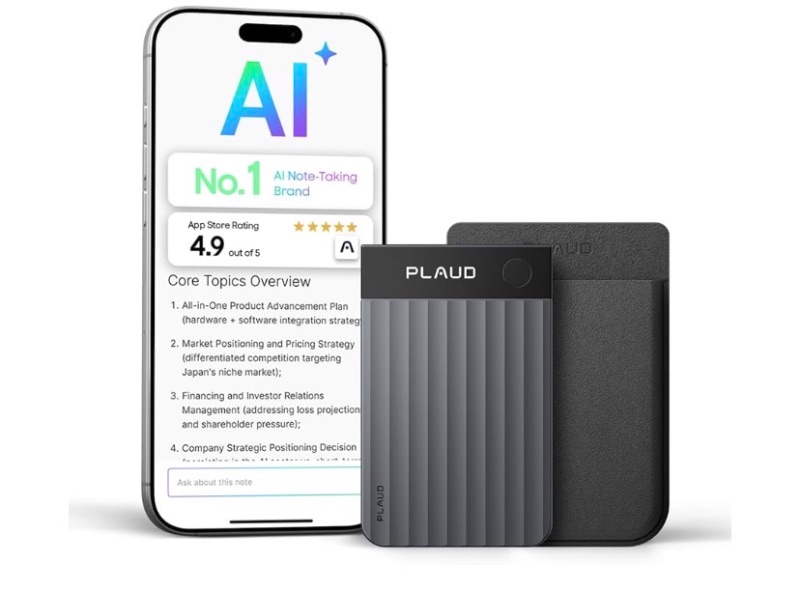 Photo 1 of Plaud Note Pro AI Voice Recorder, Transcribe & Summarize with AI Note Taker for Meetings & Calls, Professionals & Teams, Supports 112 Languages, Ultra-Slim, InstantView Display, Case Included, Black