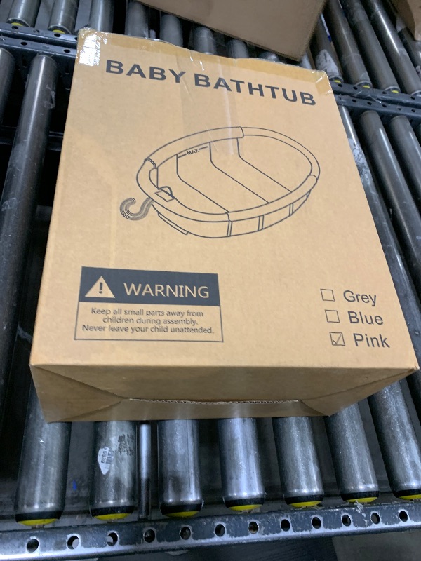 Photo 1 of Collapsible Baby Bathtub - Large Baby Bath Tub with Thermometer & Cushion | Travel Portable Newborn Infant Bathtub | Foldable Toddler Bathtub for Baby 0 to 36 Months (Pink)