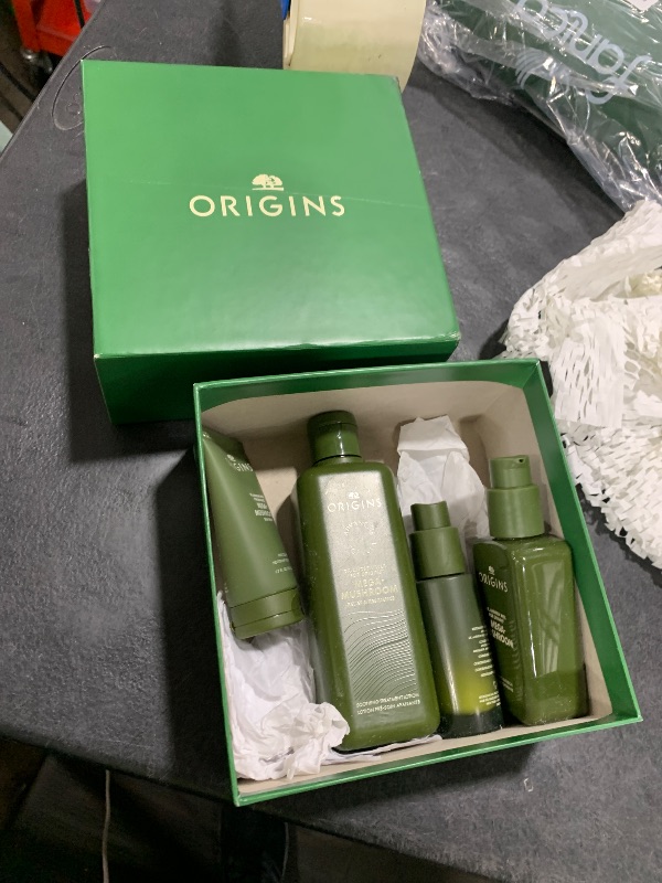 Photo 1 of Origins 4-Piece Mega-Mushroom Skin Repair Skin Care Set | Includes Cleanser, Treatment Lotion, Restorative Concentrate & Moisturizer | Great for Sensitive Skin | With Hyaluronic Acid & Reishi Mushroom