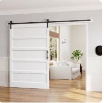 Photo 1 of Fredbeck 54-in x 84-in White 5 panel Smooth Solid Core Finished MDF Wood Assembly Required Single Barn Door (Hardware Included)
