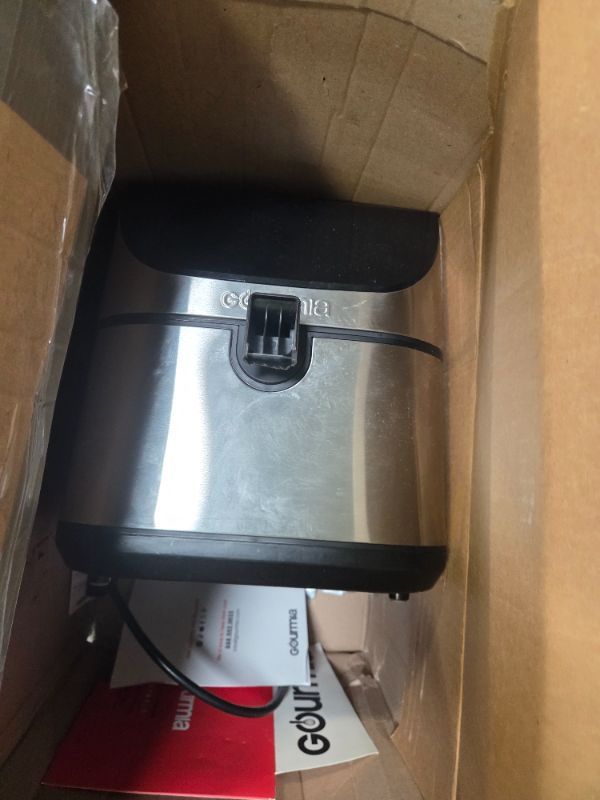 Photo 1 of ***BROKEN HANDLE*** Gourmia Air Fryer - 8 Qt Extra Large Capacity, FryForce360º, Digital Display with 12 Presets, Roast, Bake, Broil, Dehydrate, Dishwasher Safe Accessories, Stainless Steel