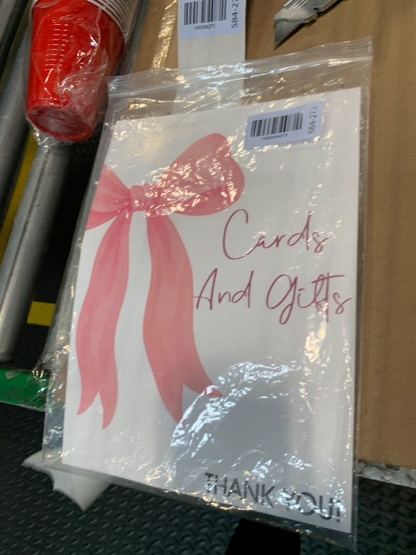 Photo 1 of [DAMAGED FLAP] Pink Bow Bridal Shower Sign, Cards and Gifts Sign, Include One 8×11 Signs with Holder, Bridal Shower Centerpieces for Tables, Wedding Decor Supplies - SD01