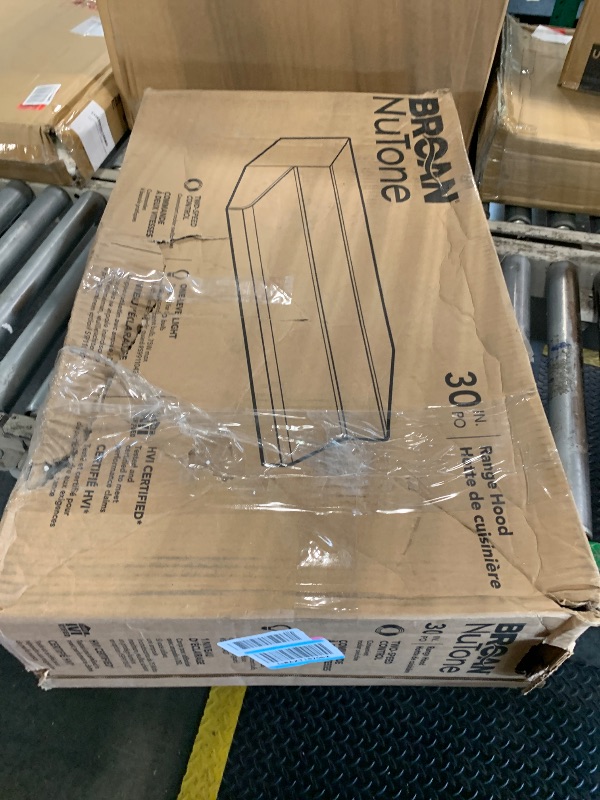Photo 1 of [USED & MAJOR DAMAGE] Broan-NuTone BUEZ130WW Non-Ducted Ductless Range Hood with Lights Exhaust Fan for Under Cabinet, 30-Inch, White