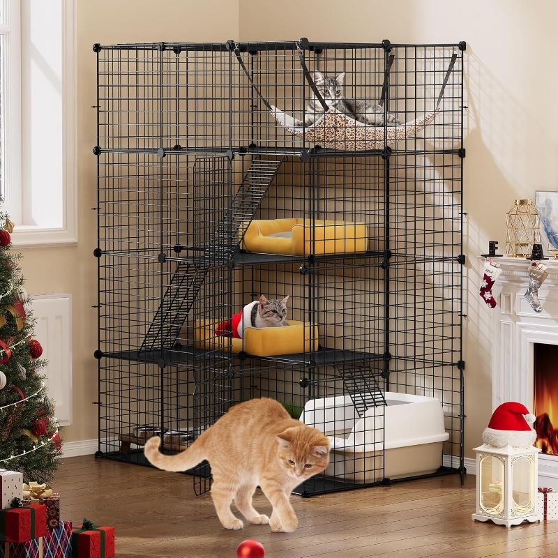Photo 1 of ***PARTIAL SET*** Large Indoor Cat Crate, 4 Tier Wire Run with 4 Doors, 3 Ladders, Cat Playpen with Large Hammock, Pet Cages for 1-3 Cats, Rabbit, Black Chinchilla,
