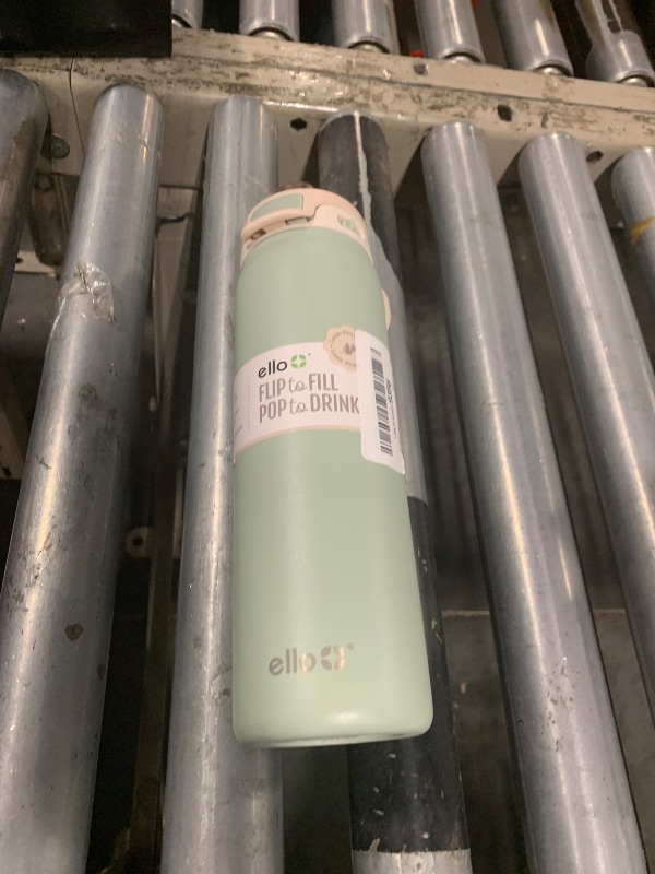 Photo 1 of **LID IS DAMAGED**
Ello Pop & Fill 22oz Stainless Steel Water Bottle with Quick Fill Technology, Double Walled and Vacuum Insulated Metal, Leak Proof Locking Lid, Sip and Chug, Reusable, BPA Free, Pistachio