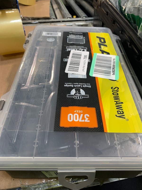 Photo 1 of [Latch is broken] [DAMAGED] Plano StowAway 3700 Deep Stow Tackle Box, with Corrosion-Preventive Rustricor, Single Latch Design, Transparent DuraView Lid, Stackable Storage for Fishing Bait, Lures and Gear