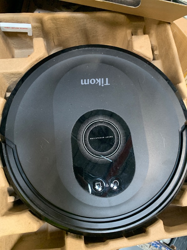 Photo 1 of **MISSING CHARGER/DIRTY**
Tikom Robot Vacuum and Mop Combo, 5000Pa Robotic Vacuum Cleaner, 150 Min Max, App & Remote Control, Ideal for Hard Floor, Carpet, Pet Hair, Self-Charge(G8000 Max)