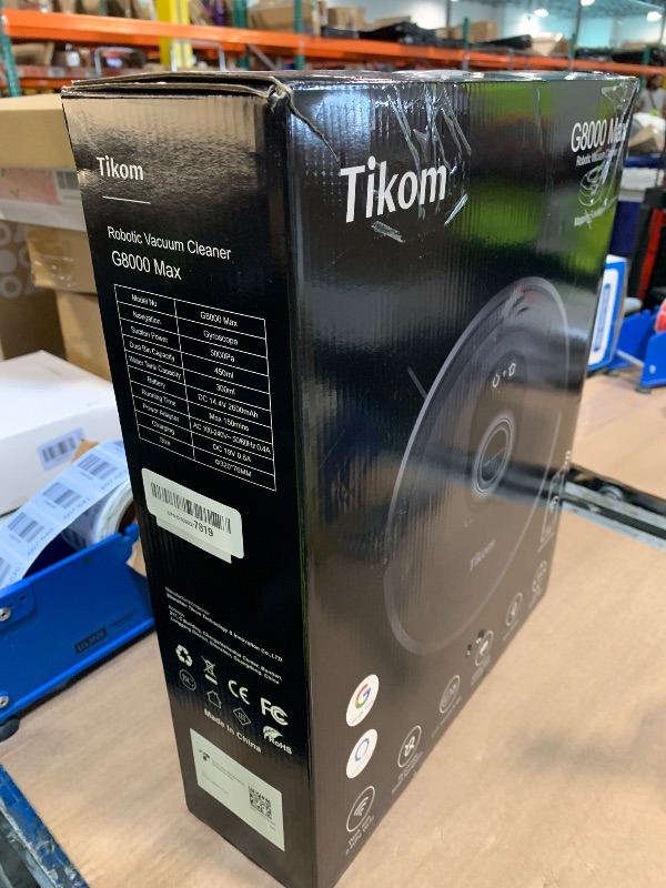 Photo 1 of **MISSING CHARGER/DIRTY**
Tikom Robot Vacuum and Mop Combo, 5000Pa Robotic Vacuum Cleaner, 150 Min Max, App & Remote Control, Ideal for Hard Floor, Carpet, Pet Hair, Self-Charge(G8000 Max)