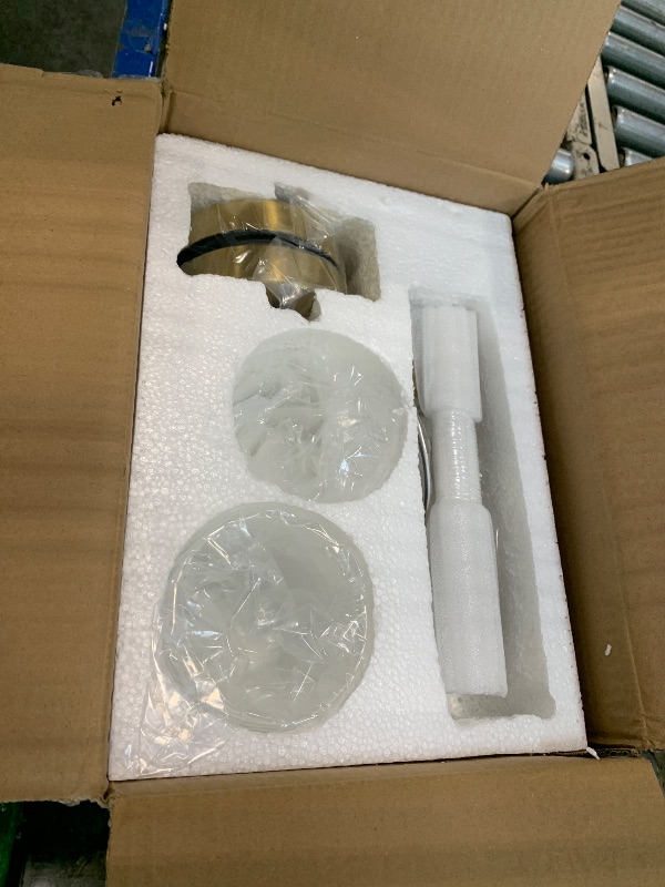 Photo 1 of ****MISSING ONE GLASS SHADE*****BYOLIIMA Gold Wall Sconce Set of 2 with White Cylinder Glass Shades Modern Mid Century Bathroom Vanity Wall Light Fixtures Industrial Brushed Brass Wall Lamp for Bedroom Mirror Living Room Restaurant